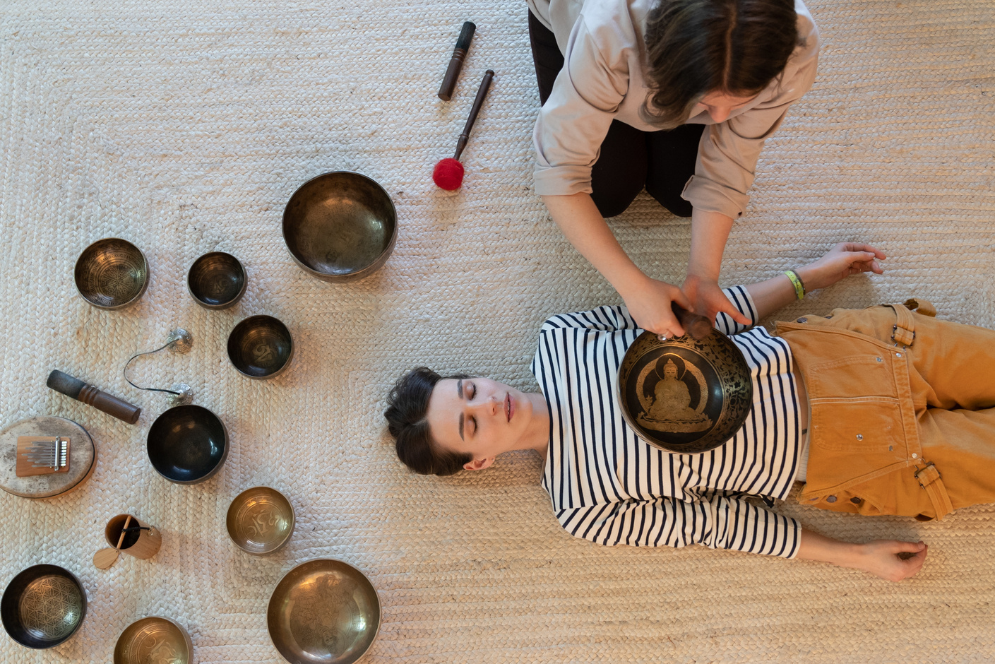 Client Having a Tibetan Singing Bowl Therapy